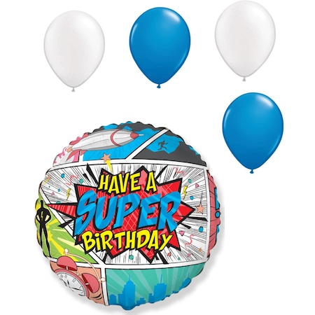 LOONBALLOON Comics Theme Balloons, 18 inch HAPPY SUPER BIRTHDAY COMICS, 4 latex set LOON-LAB-LAB932-FM